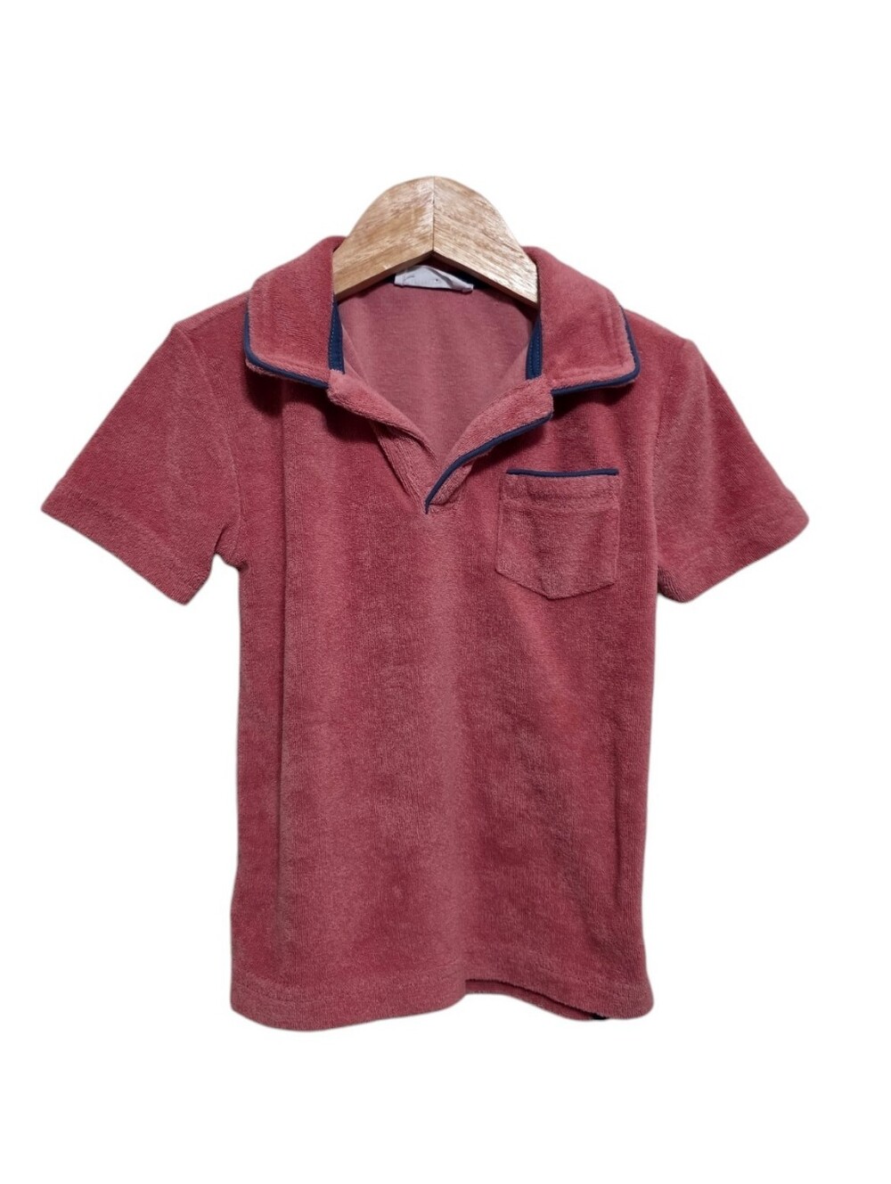Minnow French Terry Polo in Poppy Red Size 3/4T